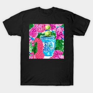 Pink panther and chinoiserie jar with topiary T-Shirt